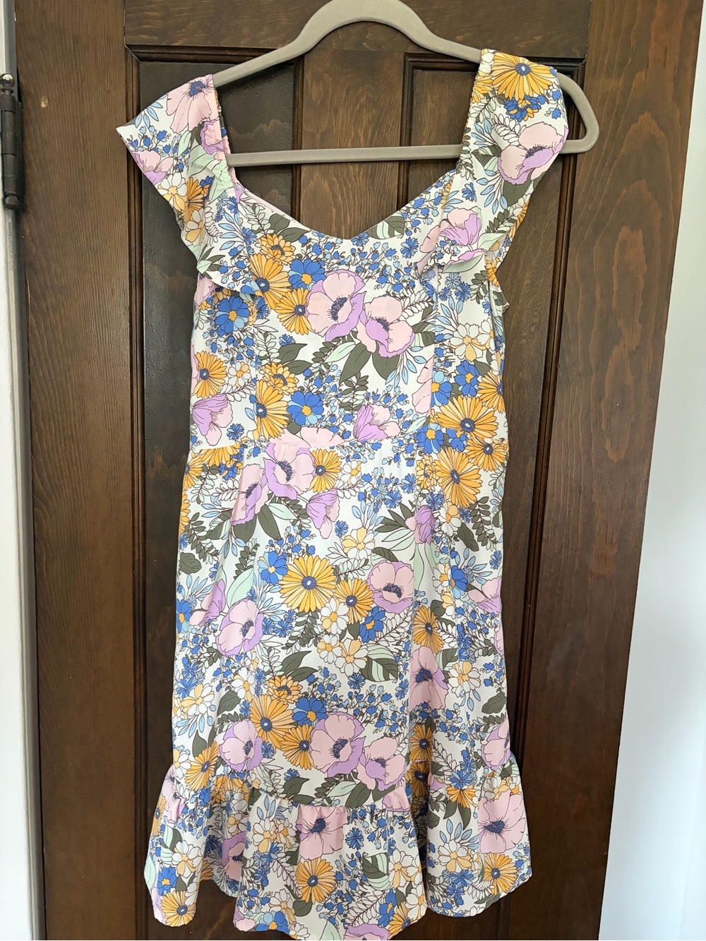 Monteau Floral Mini Dress in White, Yellow, Blue, Pink